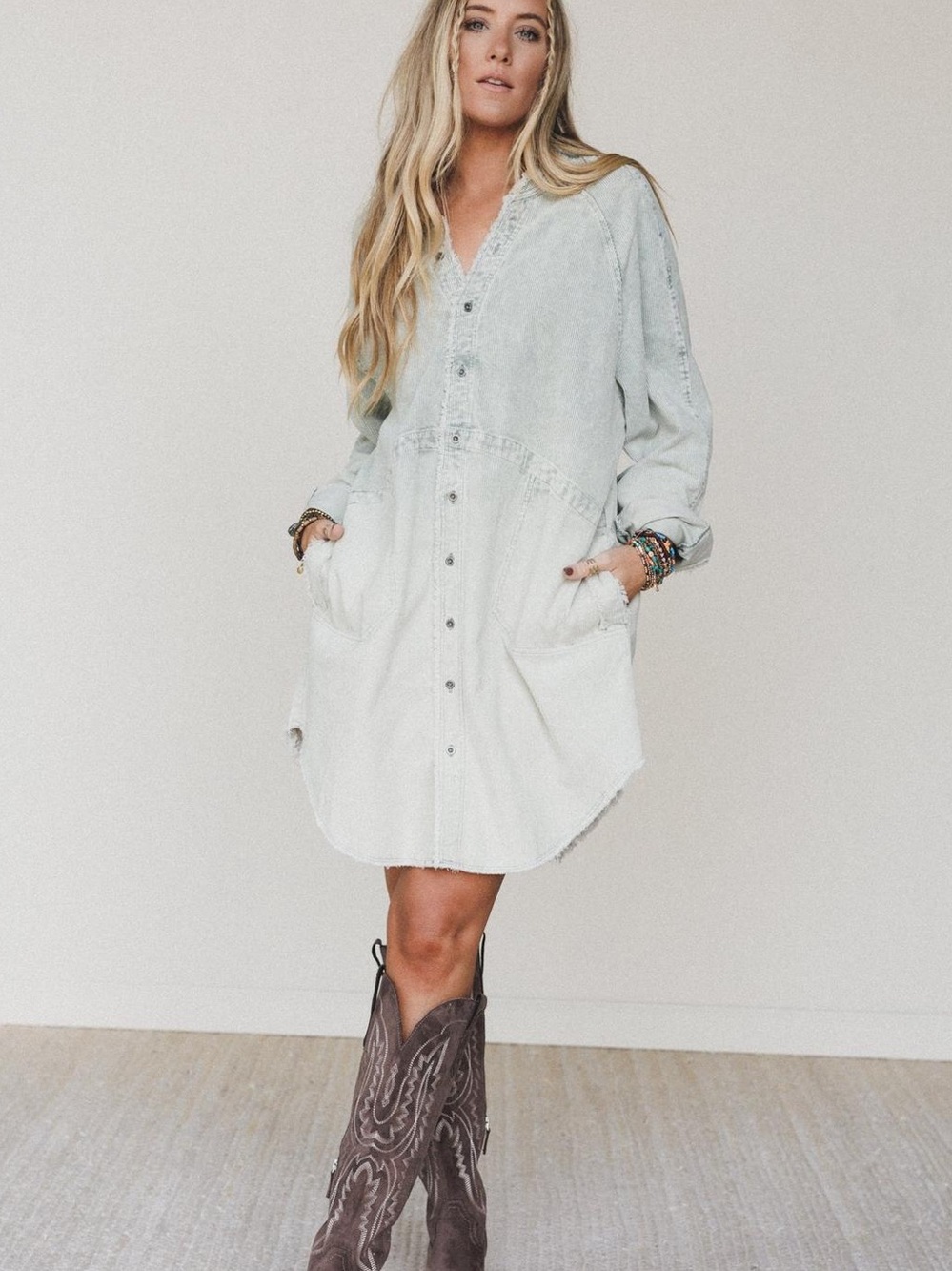 NWT Three Bird Nest All You Do Tie Dye Corduroy Tunic Dress Sage Small